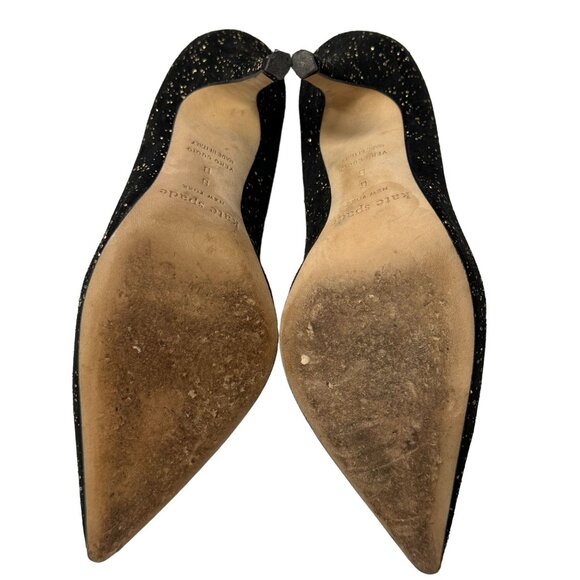 Kate Spade Licorice Pumps Womens 6 B Black Gold Flecked Suede Pointed Heel Italy - Picture 6 of 15